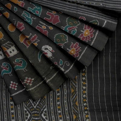 Black Nabarangi Sambalpuri Cotton Saree with Double Anchal