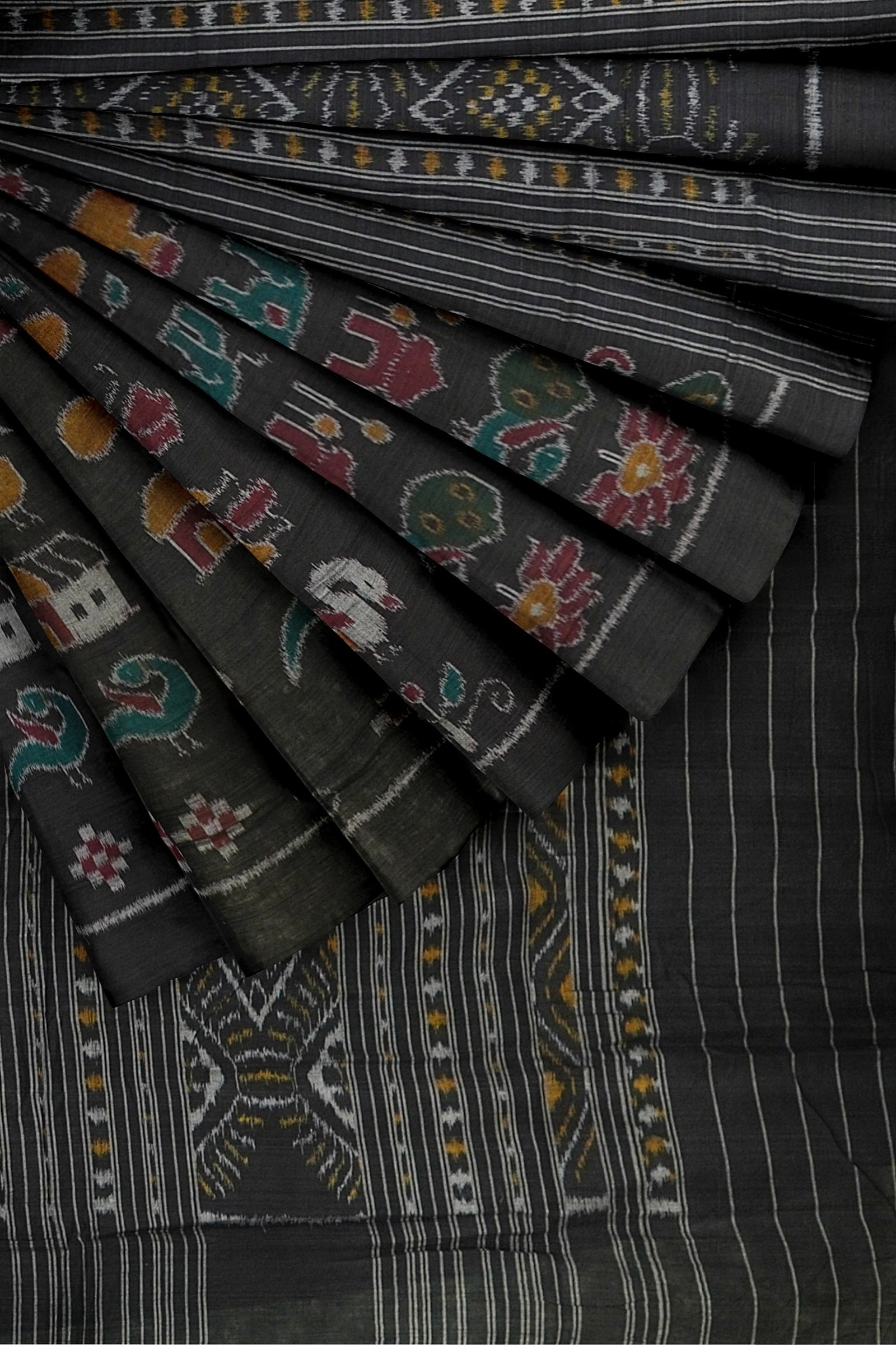 Black Nabarangi Sambalpuri Cotton Saree with Double Anchal