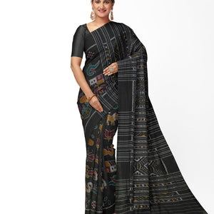 Black Nabarangi Sambalpuri Cotton Saree with Double Anchal