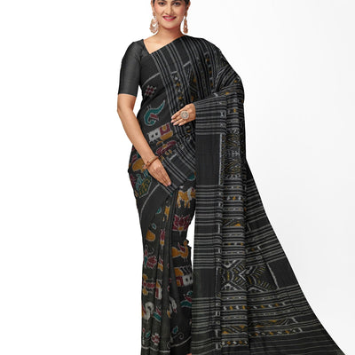 Black Nabarangi Sambalpuri Cotton Saree with Double Anchal