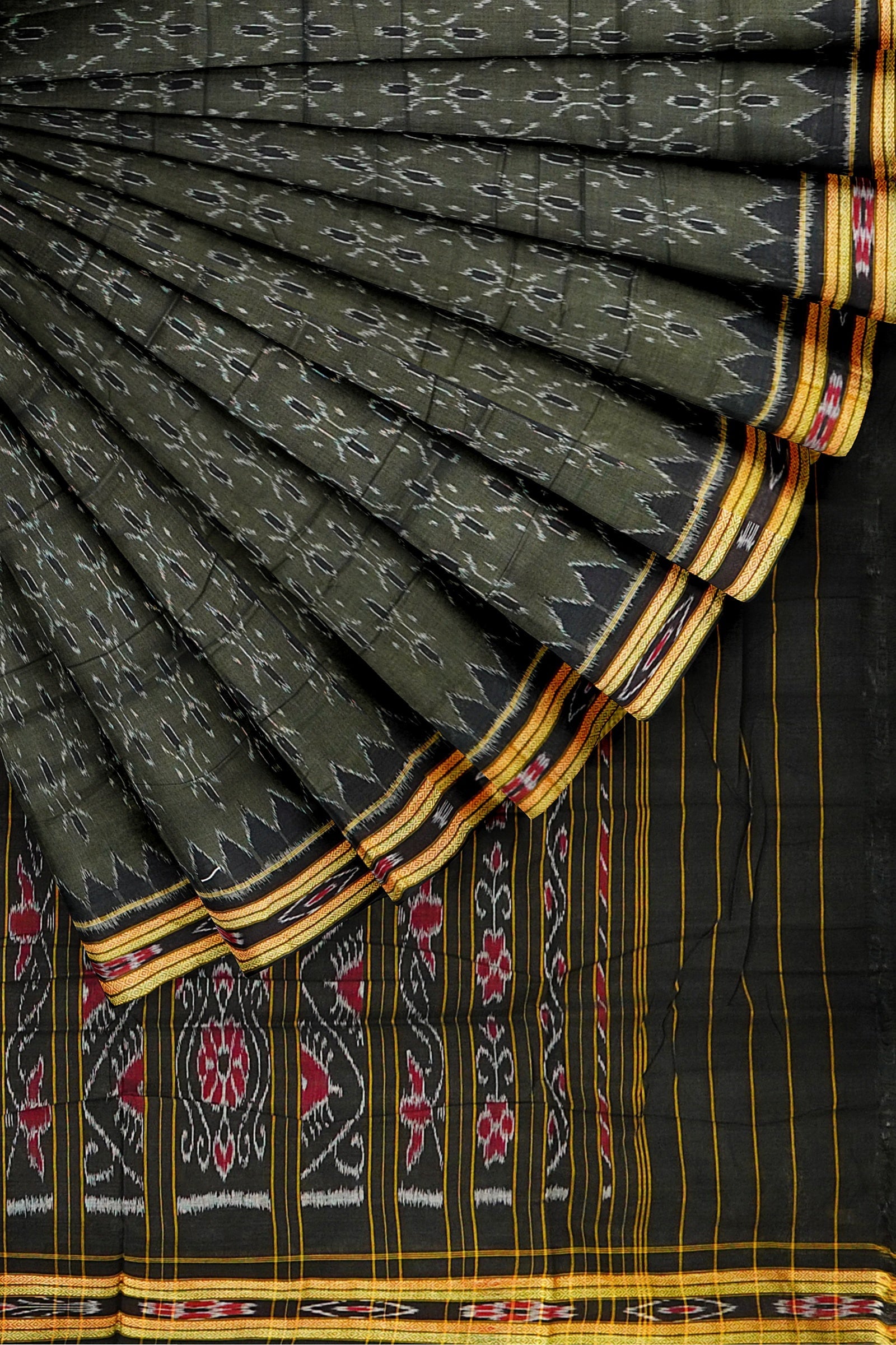 Bottle Green Maniabandha Cotton Tribal Saree