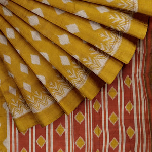 Mustard Yellow Maniabandha Theme Cotton Saree