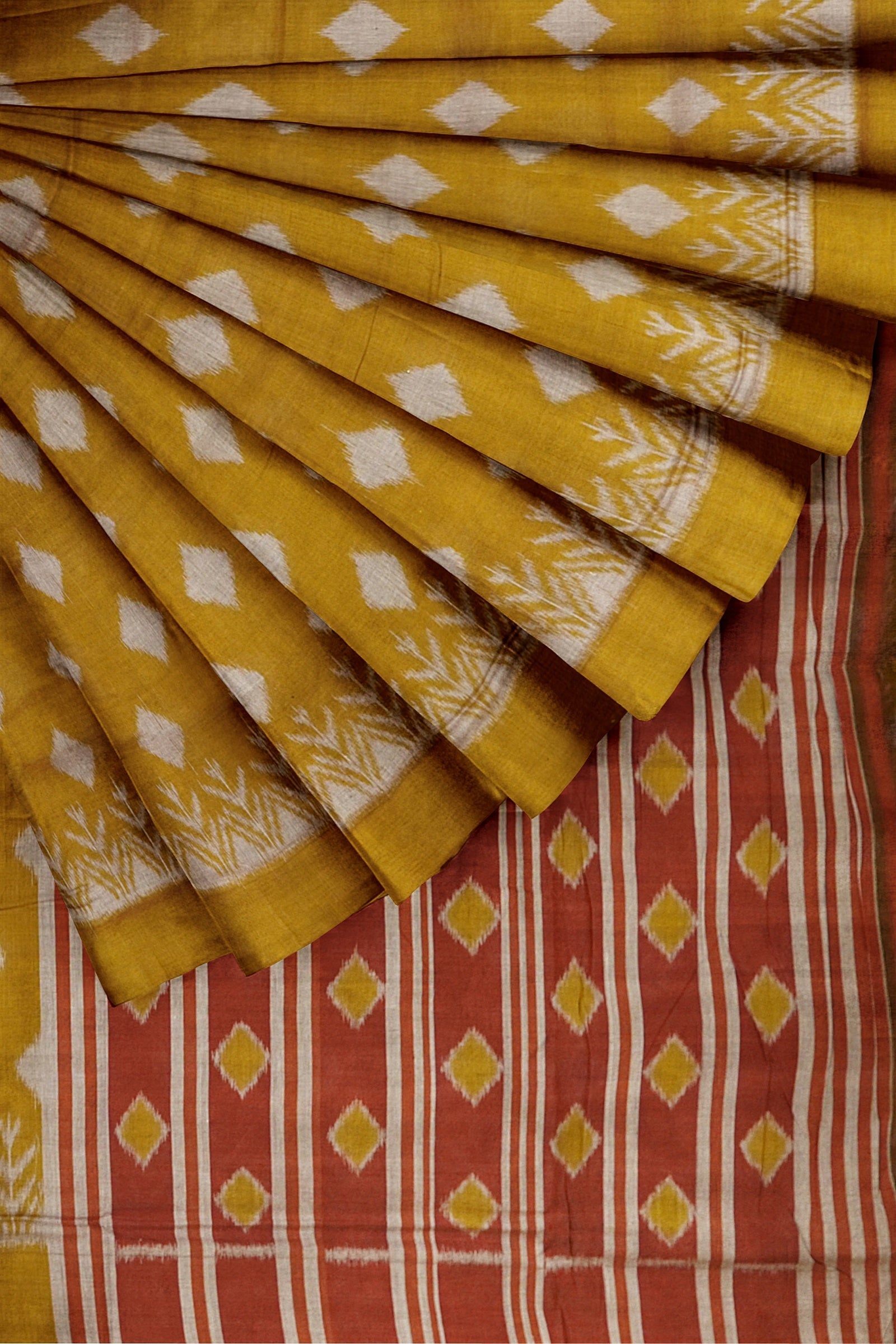 Mustard Yellow Maniabandha Theme Cotton Saree