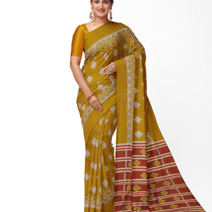 Mustard Yellow Maniabandha Theme Cotton Saree