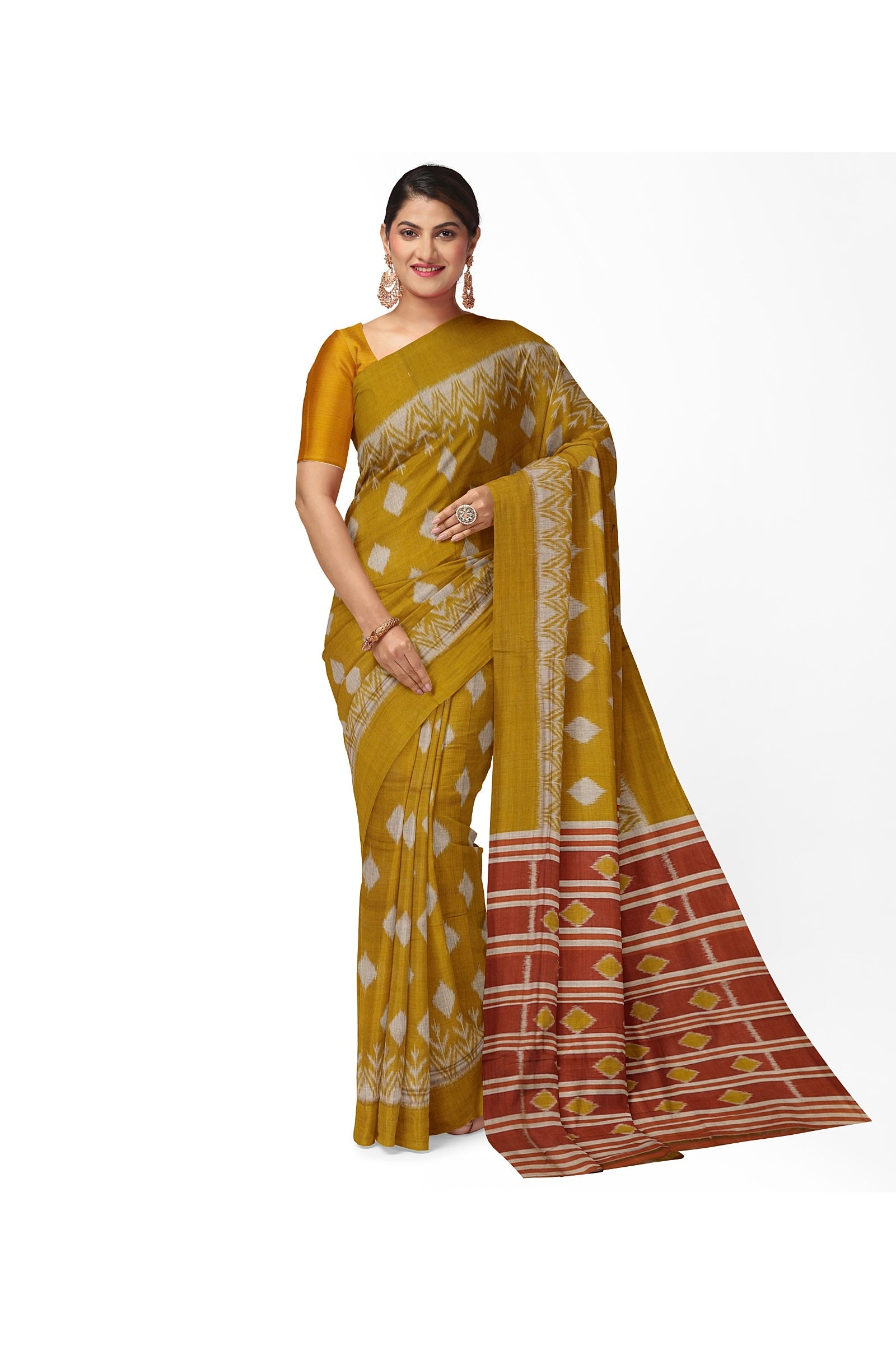 Mustard Yellow Maniabandha Theme Cotton Saree