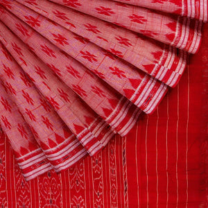 Light Red Maniabandha Butta Theme Cotton Saree
