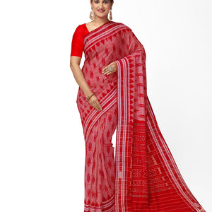 Light Red Maniabandha Butta Theme Cotton Saree