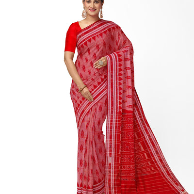 Light Red Maniabandha Butta Theme Cotton Saree