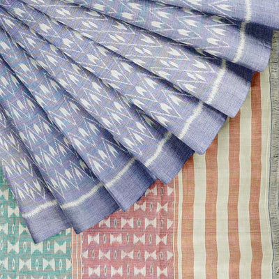 Blue Grey Odisha Sambalpuri Ikat Cotton Saree
