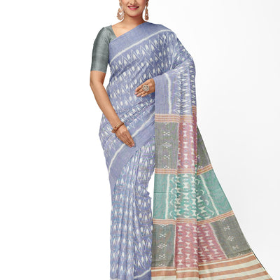 Blue Grey Odisha Sambalpuri Ikat Cotton Saree