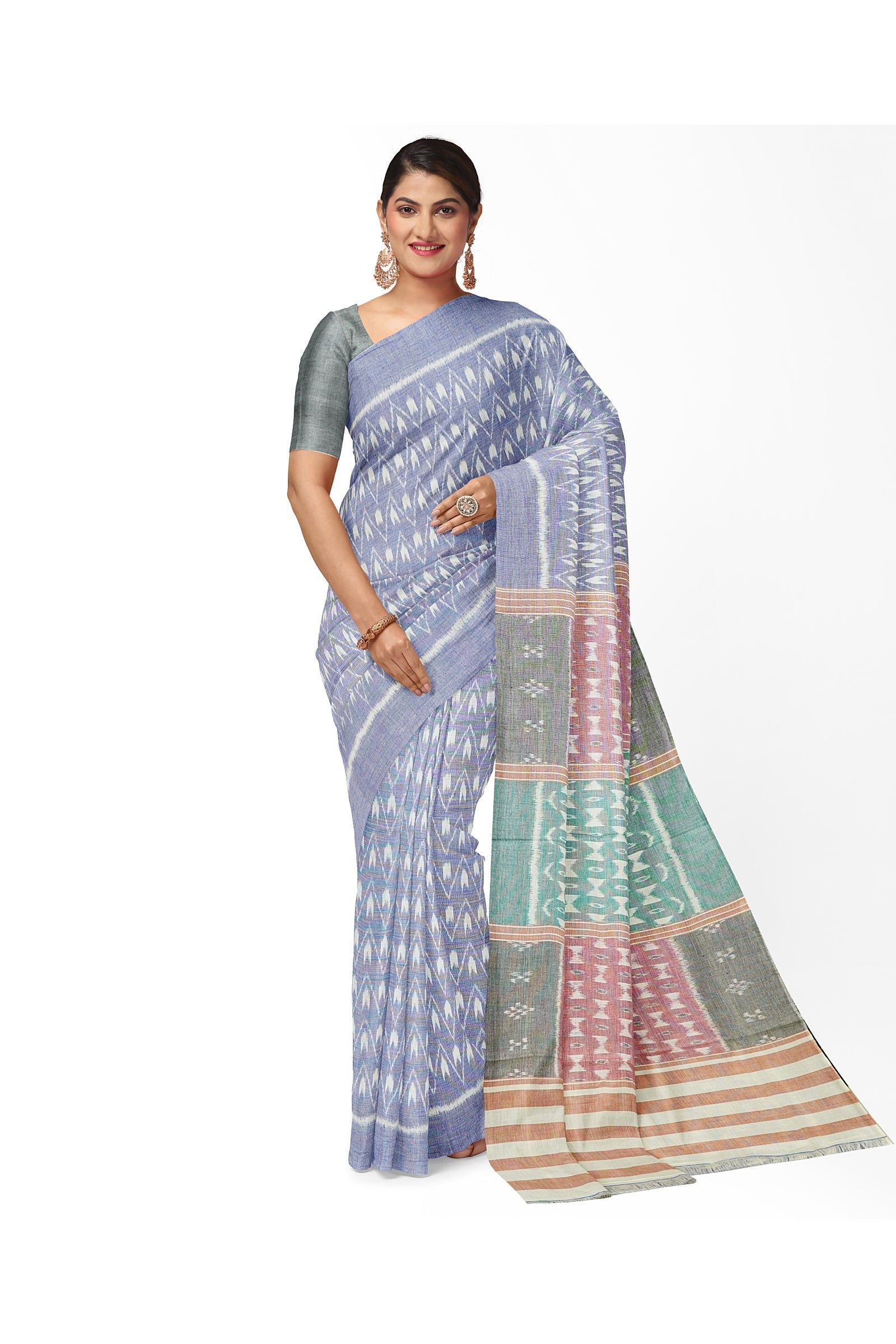 Blue Grey Odisha Sambalpuri Ikat Cotton Saree