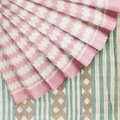 Light Pink Pure Sambalpuri Ikat Cotton Saree