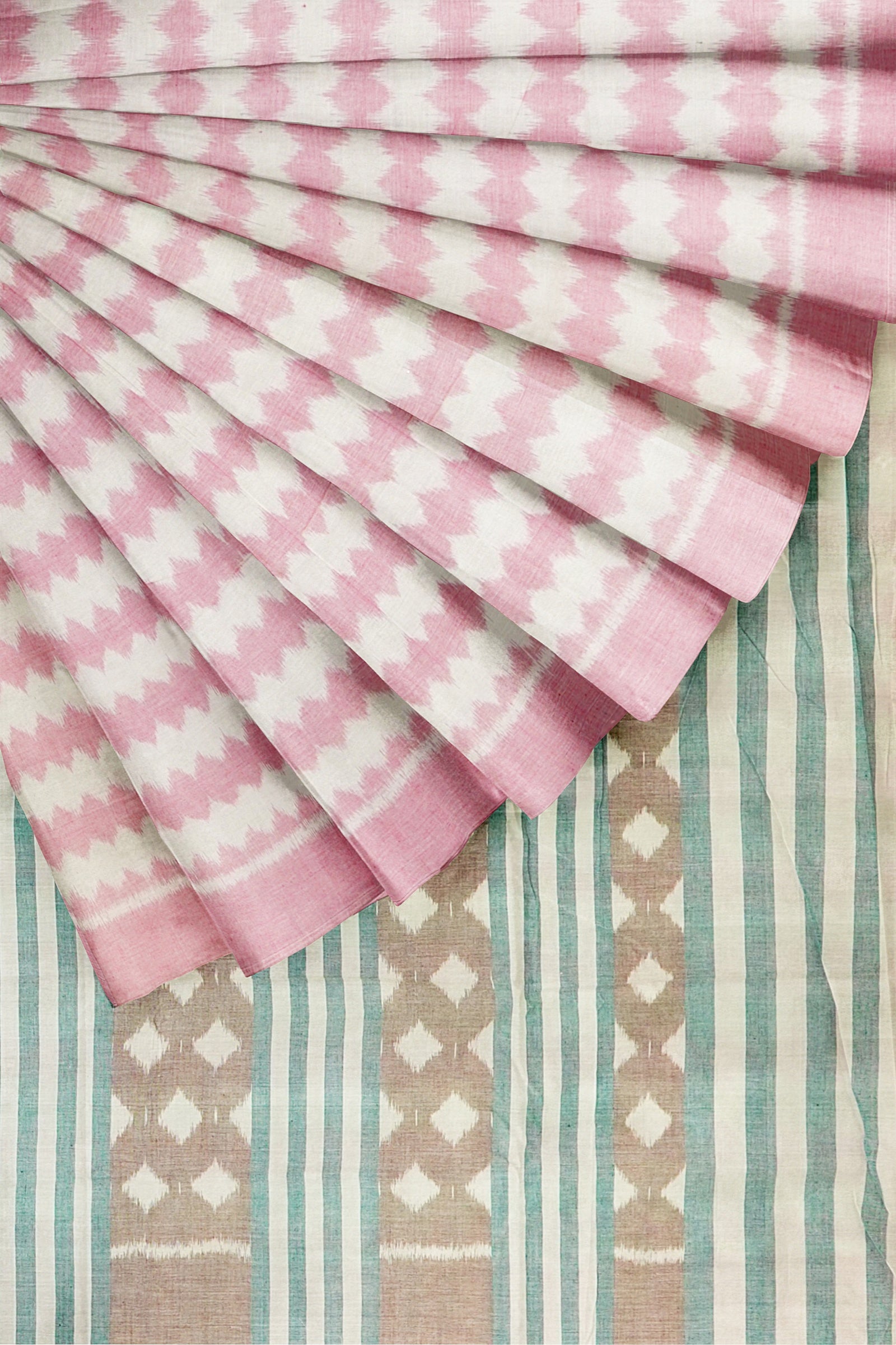 Light Pink Pure Sambalpuri Ikat Cotton Saree