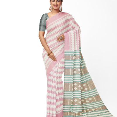 Light Pink Pure Sambalpuri Ikat Cotton Saree