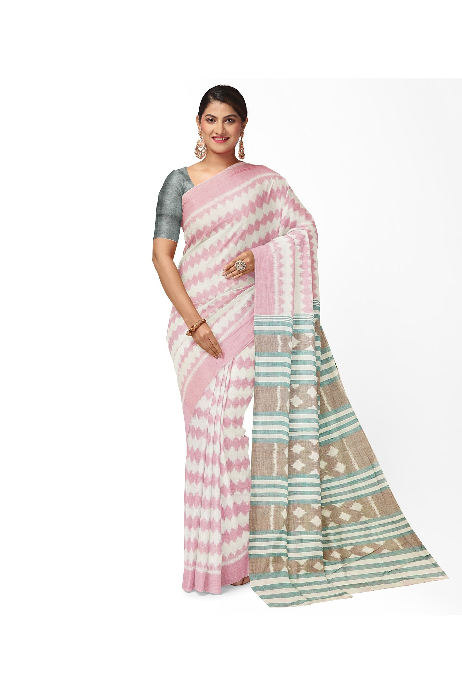 Light Pink Pure Sambalpuri Ikat Cotton Saree