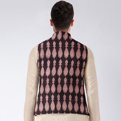 Black - Men Nehru Jacket in Bagh Block Printing