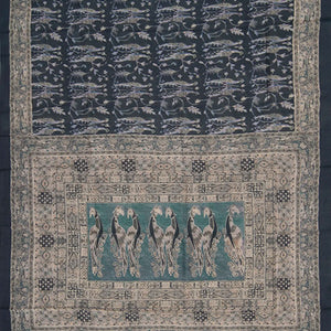 Green Muga Tussar Silk Saree With Block Print