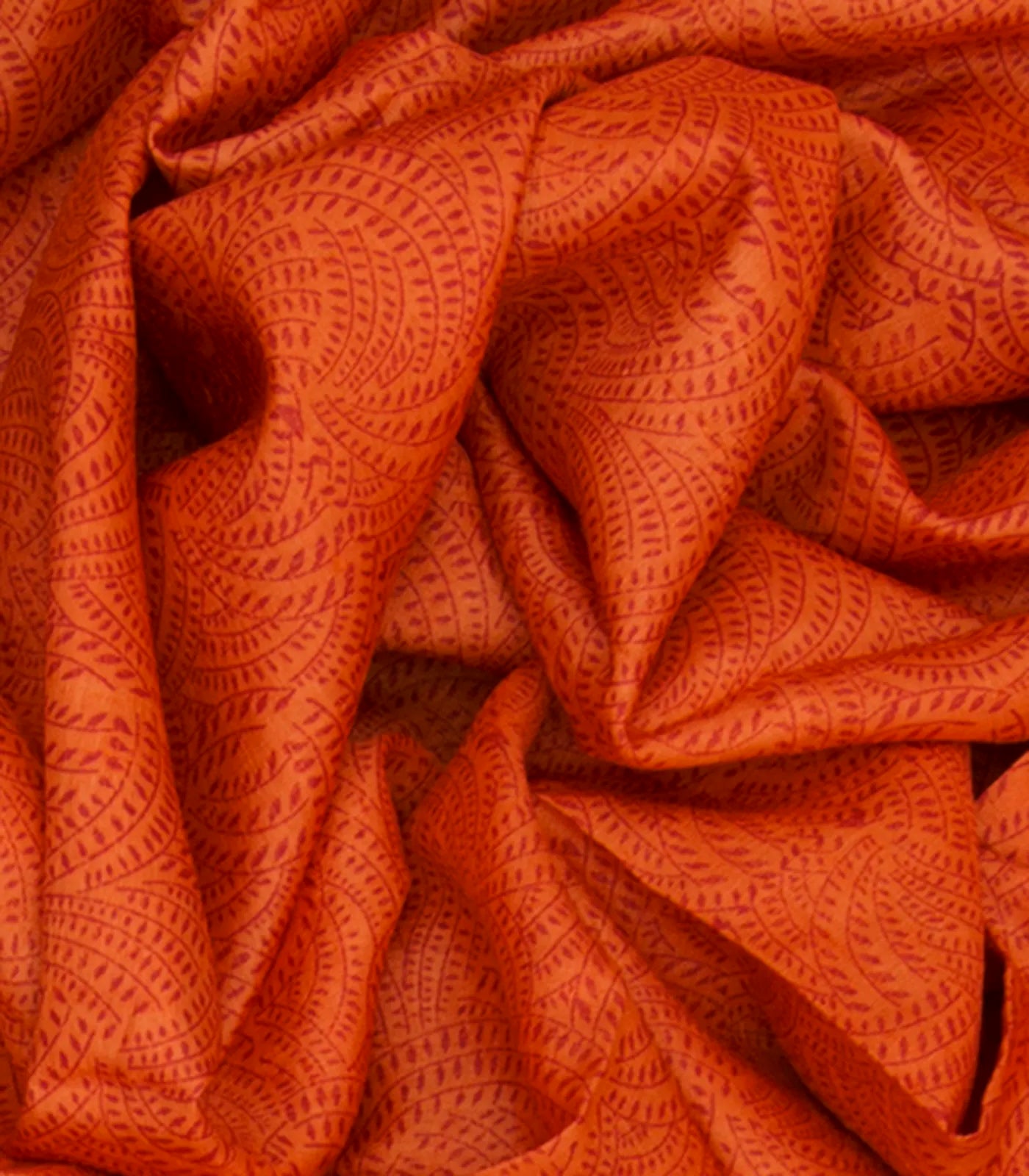 Orange Tussar Silk Saree With Block Print
