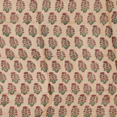 Orange Tussar Silk Saree With Block Print