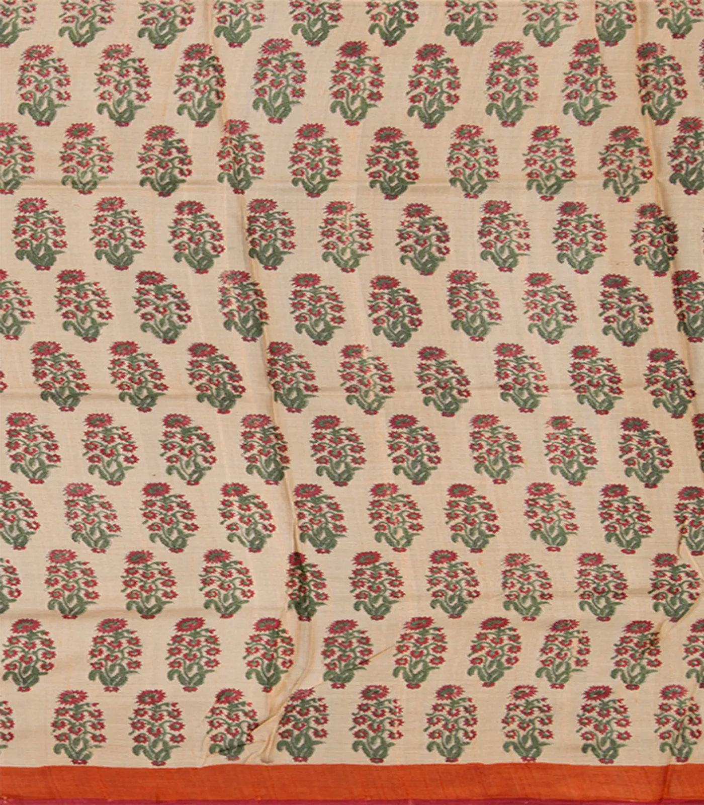 Orange Tussar Silk Saree With Block Print