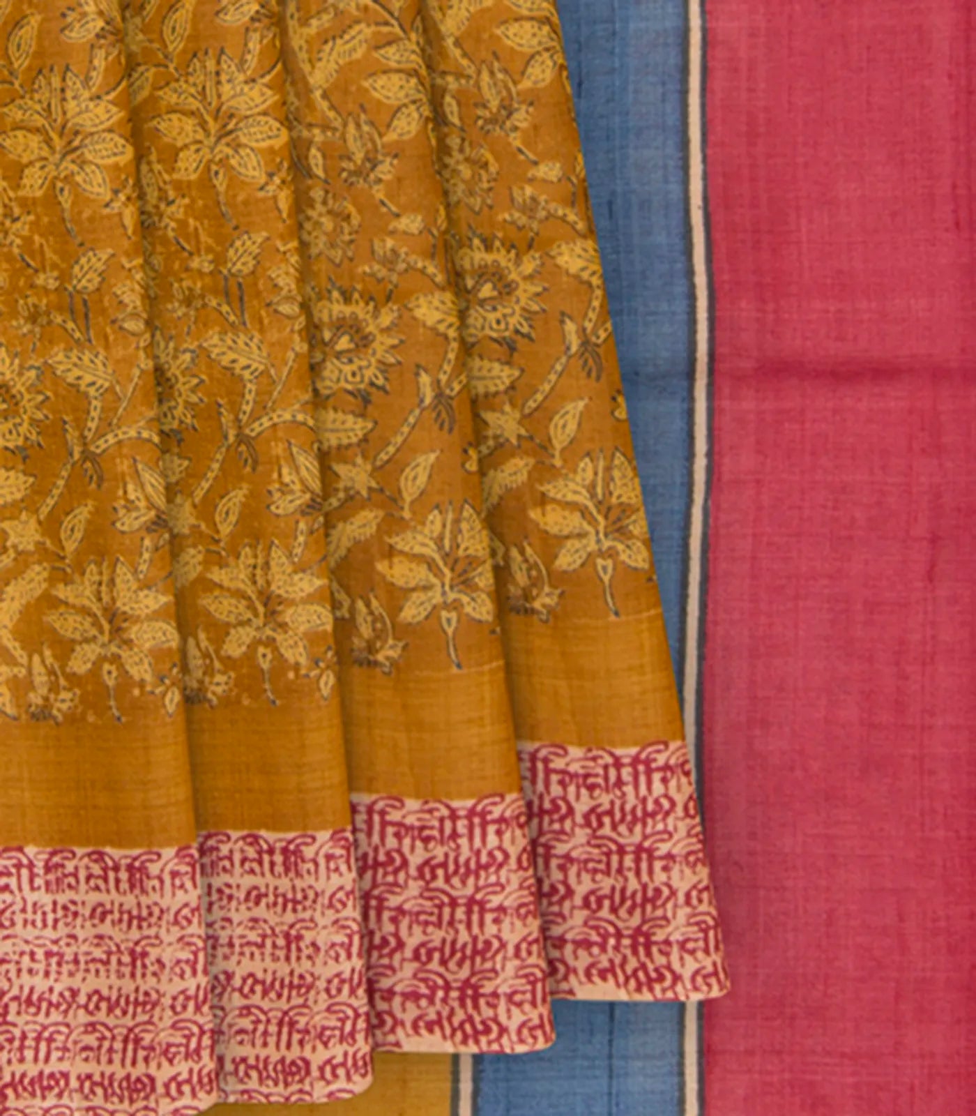 Mustard Tussar Silk Saree Printed