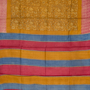 Mustard Tussar Silk Saree Printed