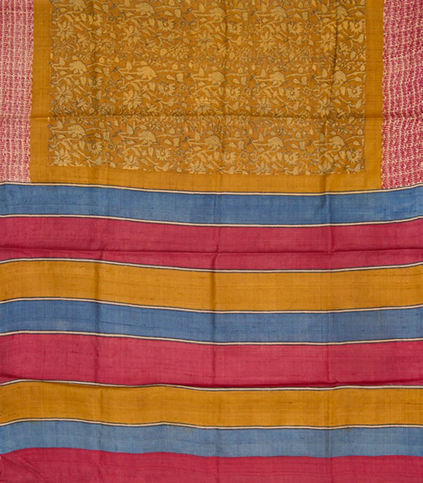 Mustard Tussar Silk Saree Printed