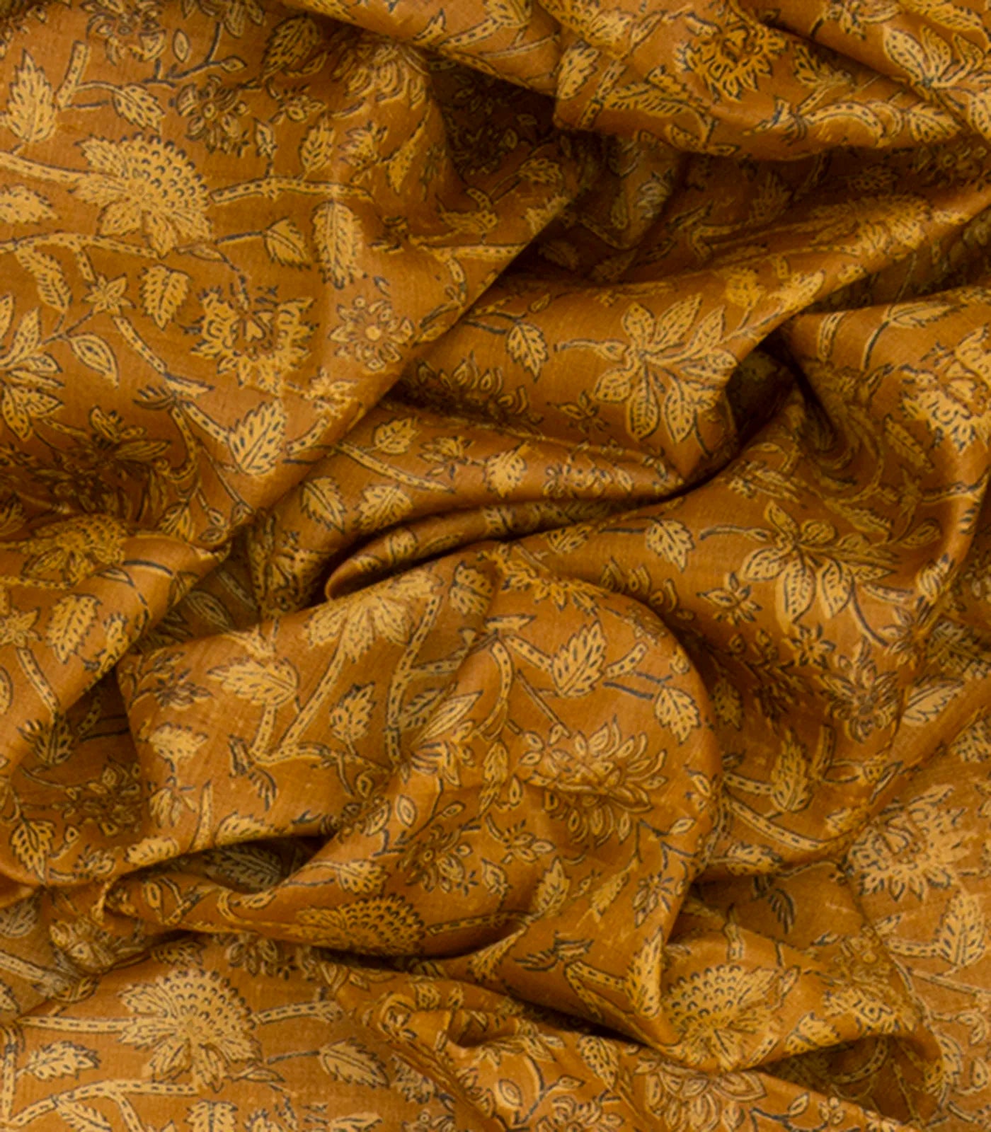 Mustard Tussar Silk Saree Printed