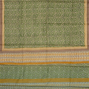 Green Tussar Silk Saree With Hand Block Print