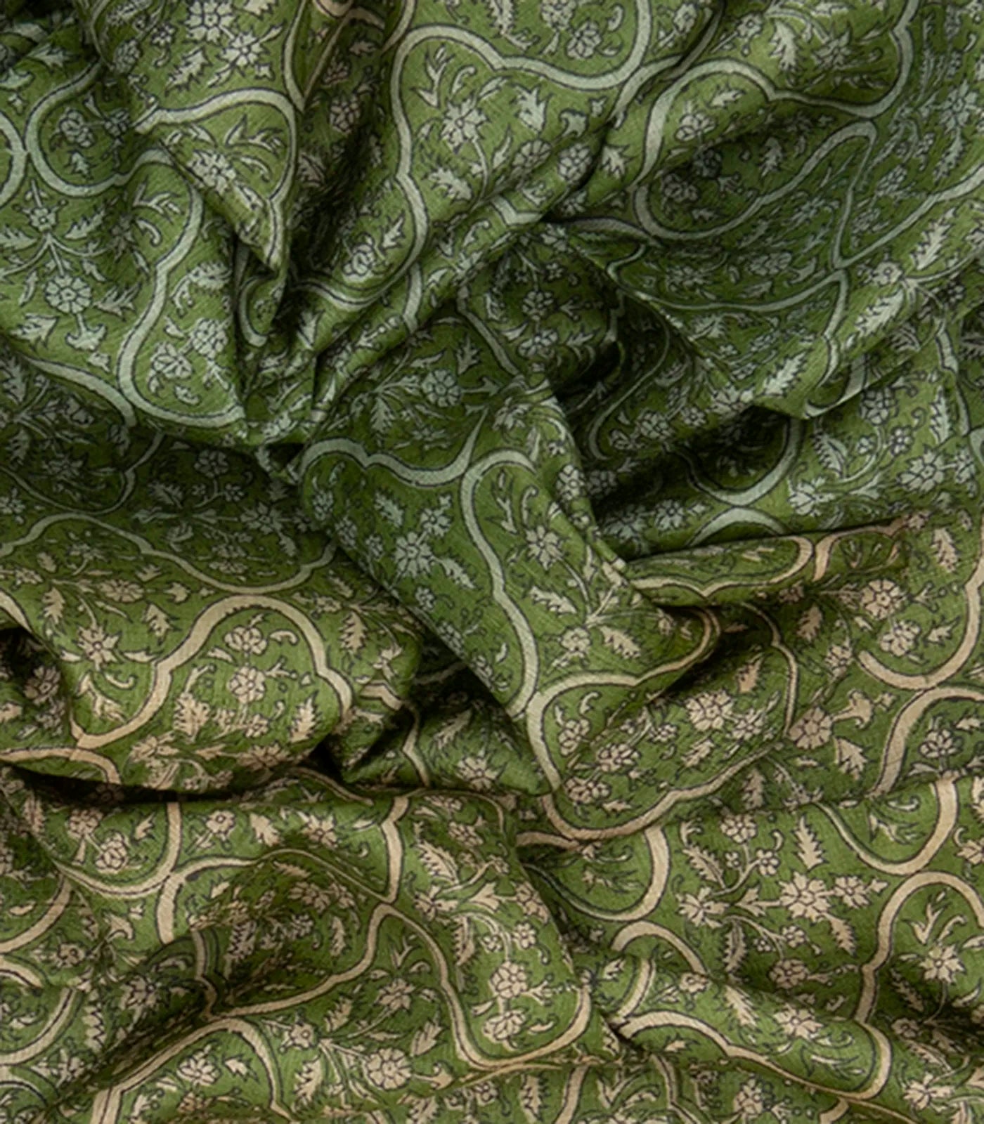 Green Tussar Silk Saree With Hand Block Print
