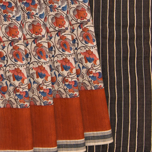 Cream Handwoven Tussar Silk Saree With Print