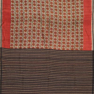 Beige Handwoven Tussar Silk Saree With Print