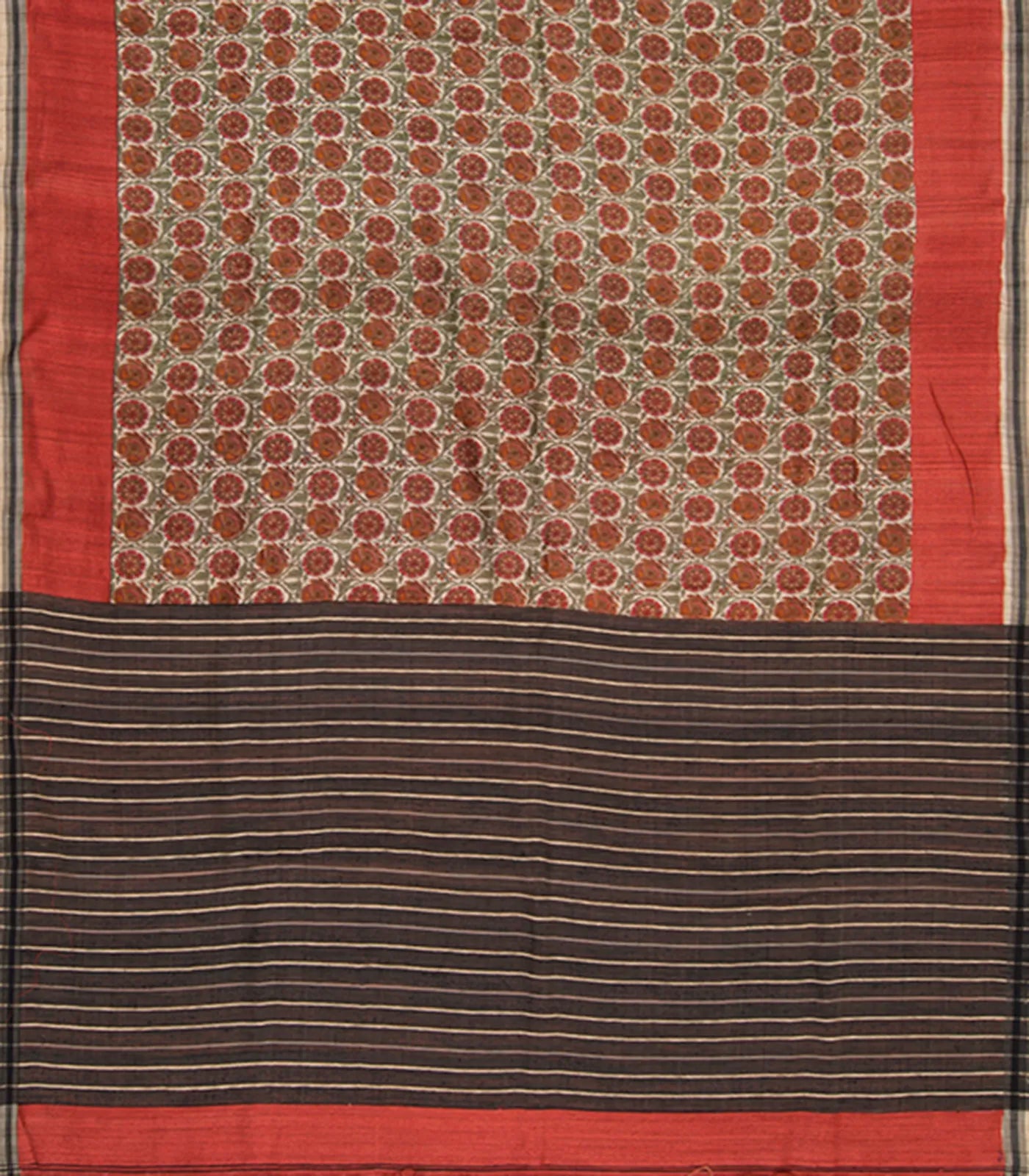 Beige Handwoven Tussar Silk Saree With Print