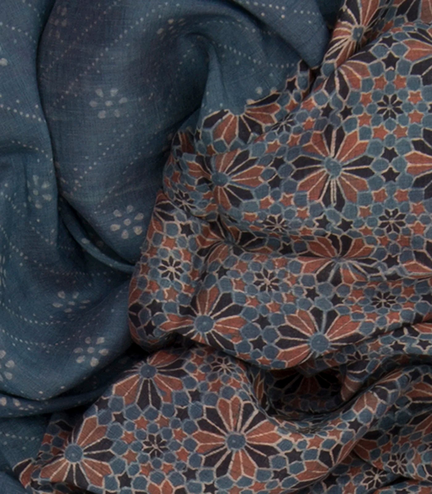 Grey Handwoven Tussar Silk Saree with Ajrak Hand Print