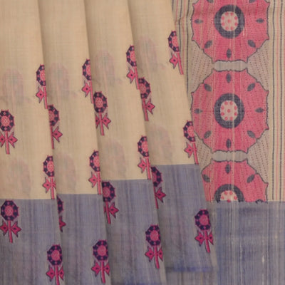 Cream Handwoven Tussar Silk Saree