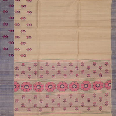 Cream Handwoven Tussar Silk Saree