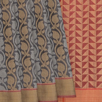 Grey Handwoven Tussar Silk Saree