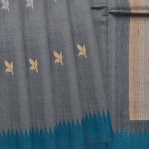 Grey Handwoven Tussar Silk Saree