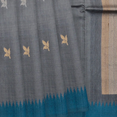 Grey Handwoven Tussar Silk Saree