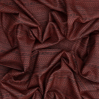 Brown Handloom Tussar Silk Saree With Block Print Chevron Motifs & Kalamkari Hand Painted Pallu & Blouse