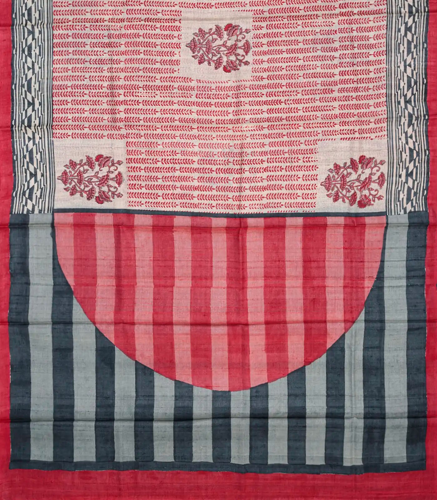 Off White Handloom Tussar Silk Saree With Printed Motifs On Checks-Off White