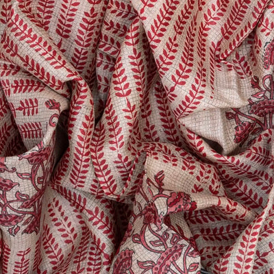 Off White Handloom Tussar Silk Saree With Printed Motifs On Checks-Off White