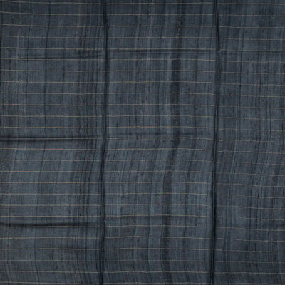 Off White Handloom Tussar Silk Saree With Printed Motifs On Checks-Off White