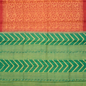 Peach Handloom Tussar Silk Saree With Printed Floral Motif-Peach