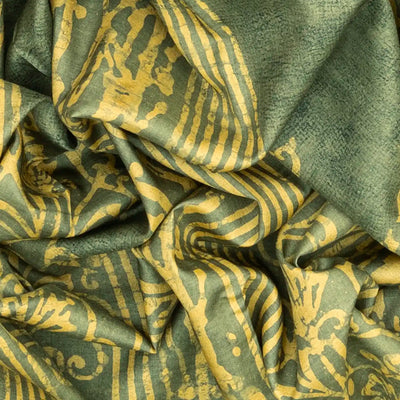 Cardamom Green Handloom Tussar Silk Saree With Printed Floral Motif-Cardamom Green