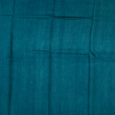 Cyan Handloom Tussar Silk Saree With Printed Floral Vine On Checks-Cyan