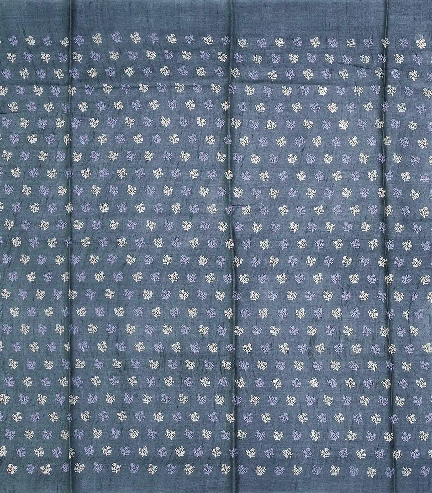 Steel blue Handloom Tussar Silk Saree With Printed Floral Motifs-Steel Blue