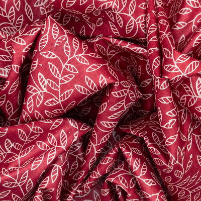 Red Handloom Tussar Silk Saree With Printed Floral Vine Motifs-Red