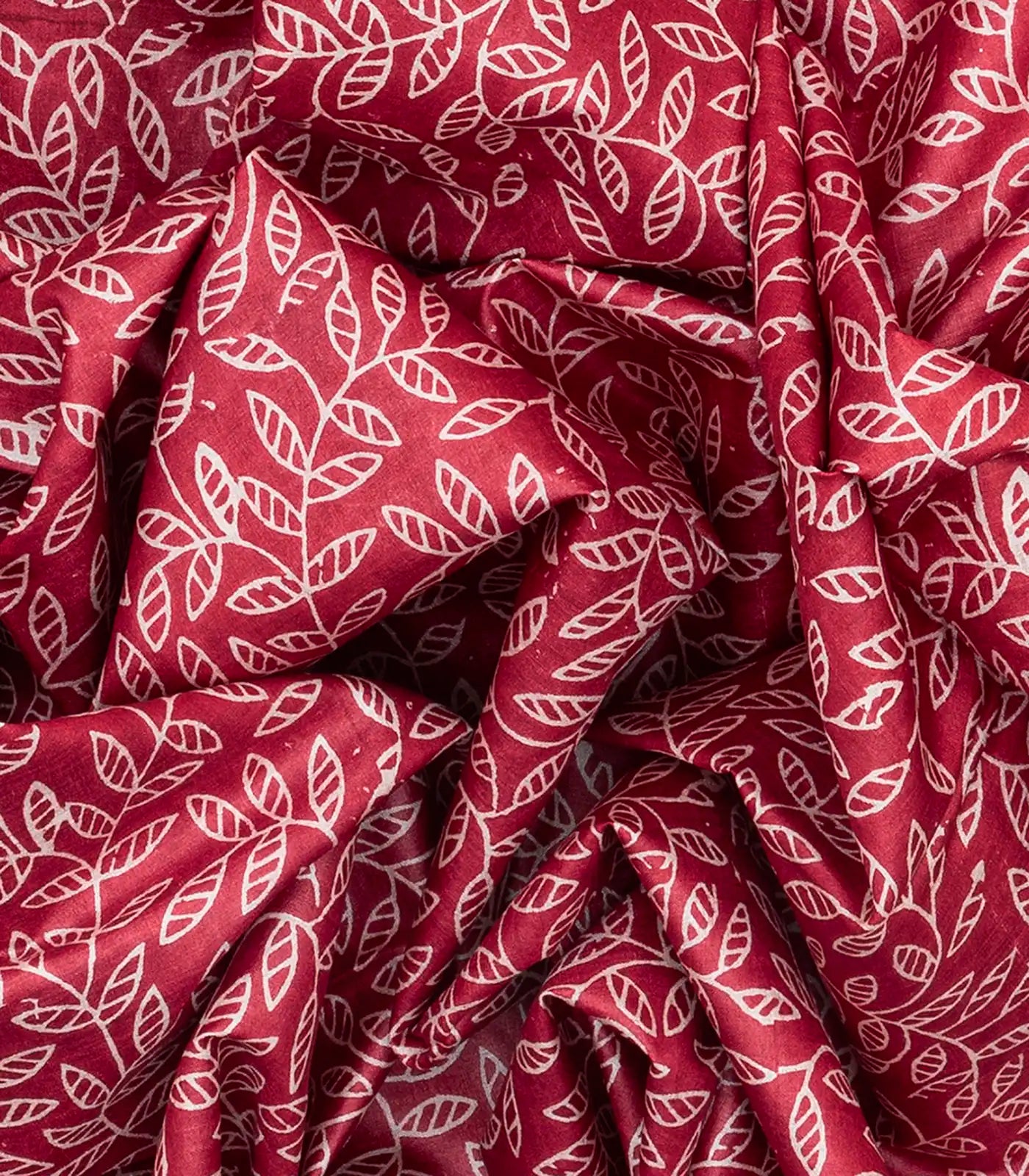 Red Handloom Tussar Silk Saree With Printed Floral Vine Motifs-Red
