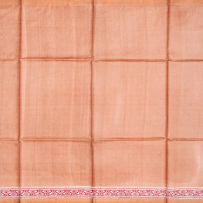 Red Handloom Tussar Silk Saree With Printed Floral Vine Motifs-Red